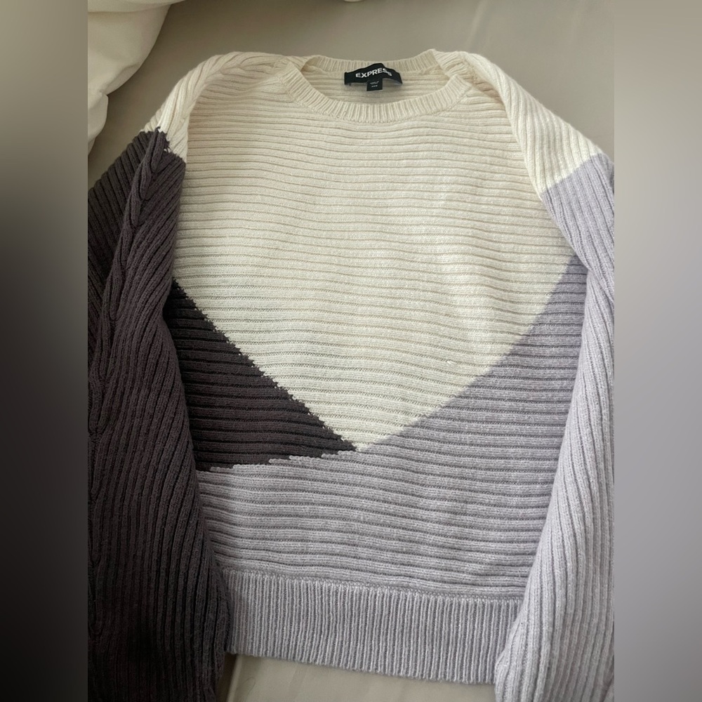 Express Colorblock Sweater - Cream, Gray, and lavender